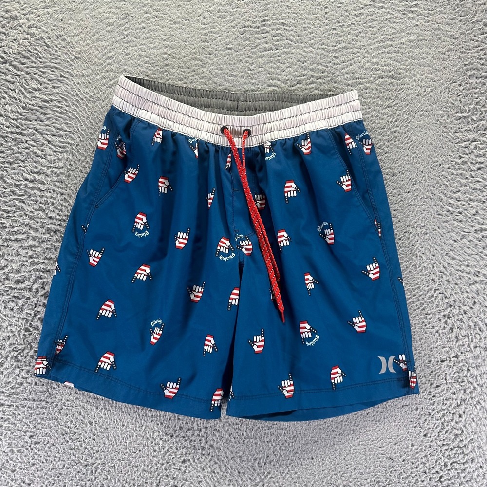 Hurley Swim Trunks Mens M Blue Polyester Swimwear Beach Surfing Summer Stretch